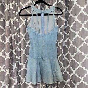 Fit and Flair Jean A-Line mini Dress Zipper Light Blue Denim Sleeveless Juniors